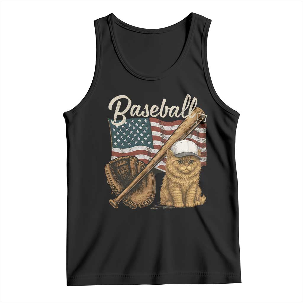 Funny Baseball Cat Lover Tank Top Patriotic USA Sports Lover TS12 Black Print Your Wear