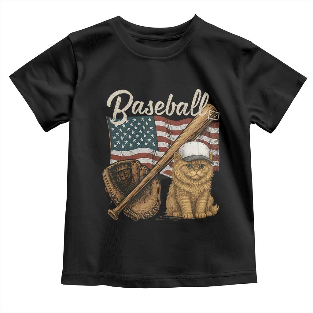 Funny Baseball Cat Lover Toddler T Shirt Patriotic USA Sports Lover TS12 Black Print Your Wear