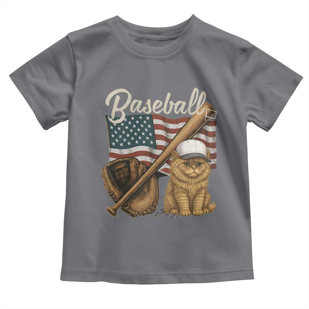 Funny Baseball Cat Lover Toddler T Shirt Patriotic USA Sports Lover TS12 Charcoal Print Your Wear