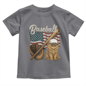 Funny Baseball Cat Lover Toddler T Shirt Patriotic USA Sports Lover TS12 Charcoal Print Your Wear