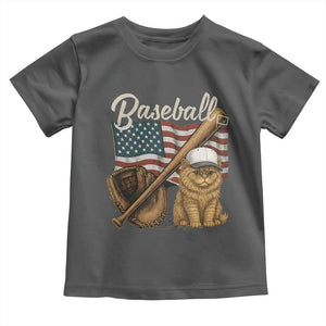 Funny Baseball Cat Lover Toddler T Shirt Patriotic USA Sports Lover TS12 Dark Heather Print Your Wear