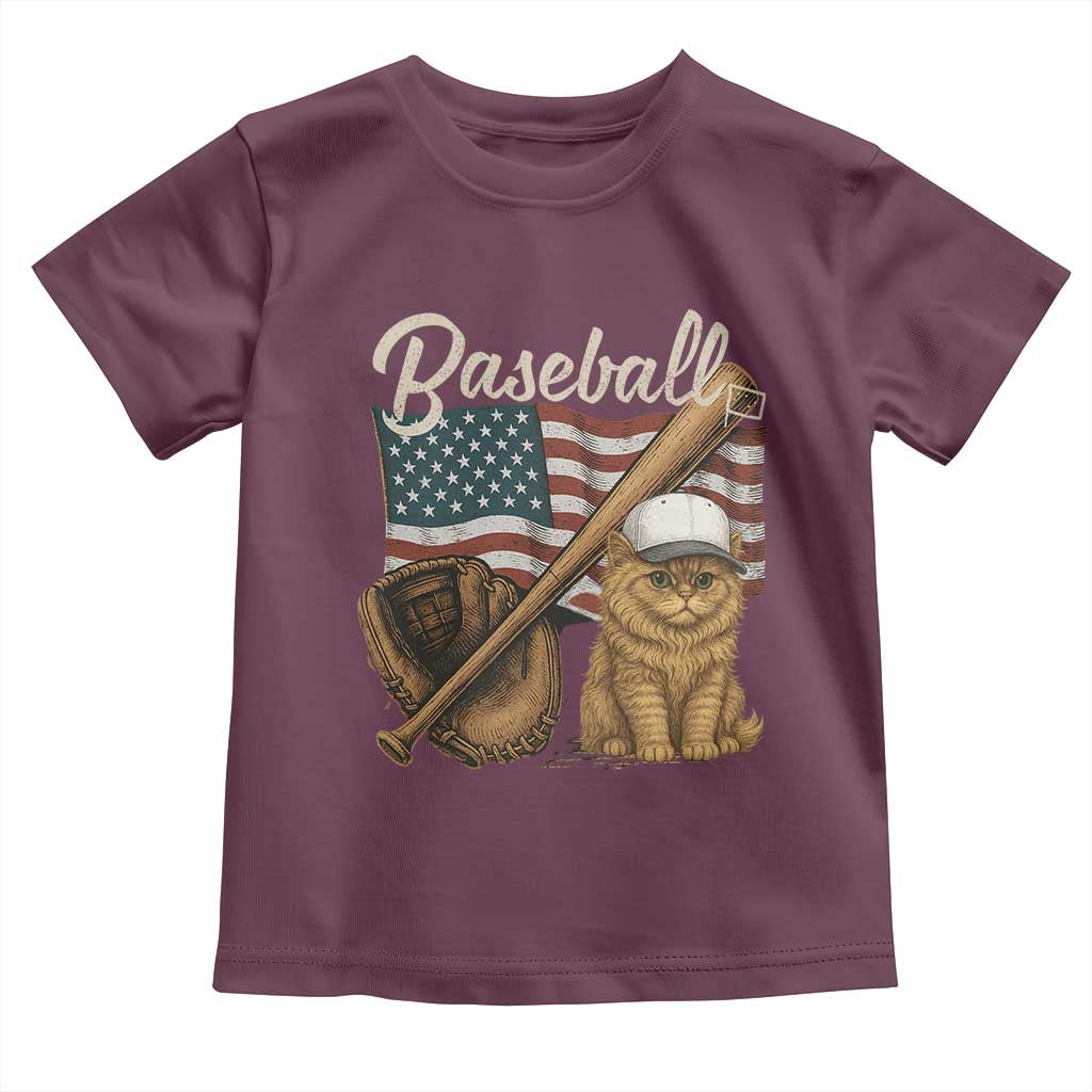 Funny Baseball Cat Lover Toddler T Shirt Patriotic USA Sports Lover TS12 Maroon Print Your Wear