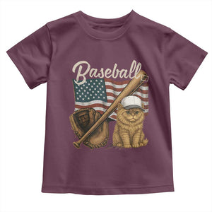 Funny Baseball Cat Lover Toddler T Shirt Patriotic USA Sports Lover TS12 Maroon Print Your Wear