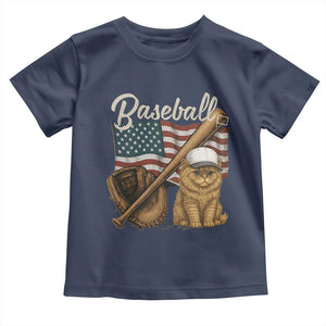 Funny Baseball Cat Lover Toddler T Shirt Patriotic USA Sports Lover TS12 Navy Print Your Wear