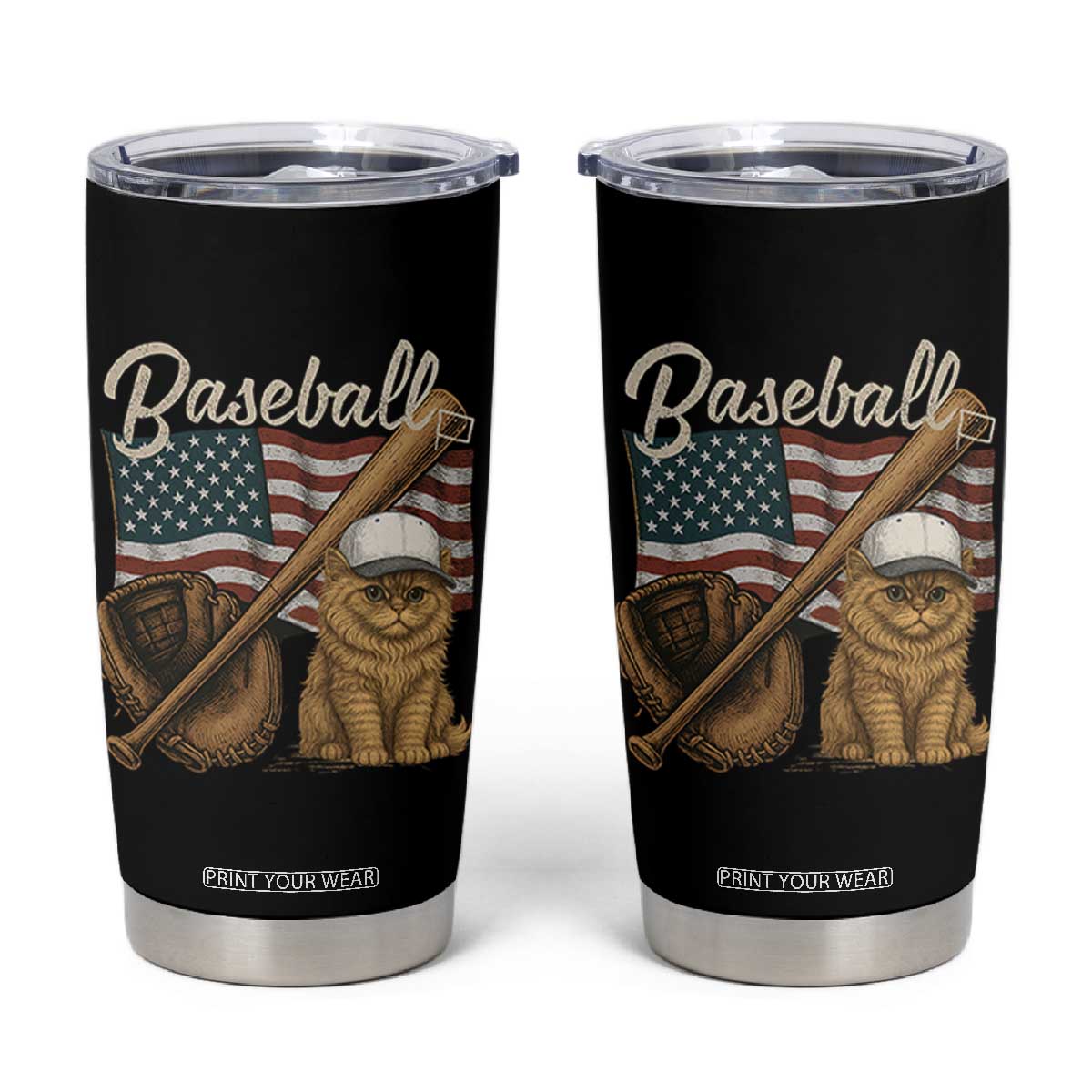 Funny Baseball Cat Lover Tumbler Cup Patriotic USA Sports Lover TS12 Black Print Your Wear