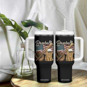 Funny Baseball Cat Lover Tumbler With Handle Patriotic USA Sports Lover TS12 Print Your Wear