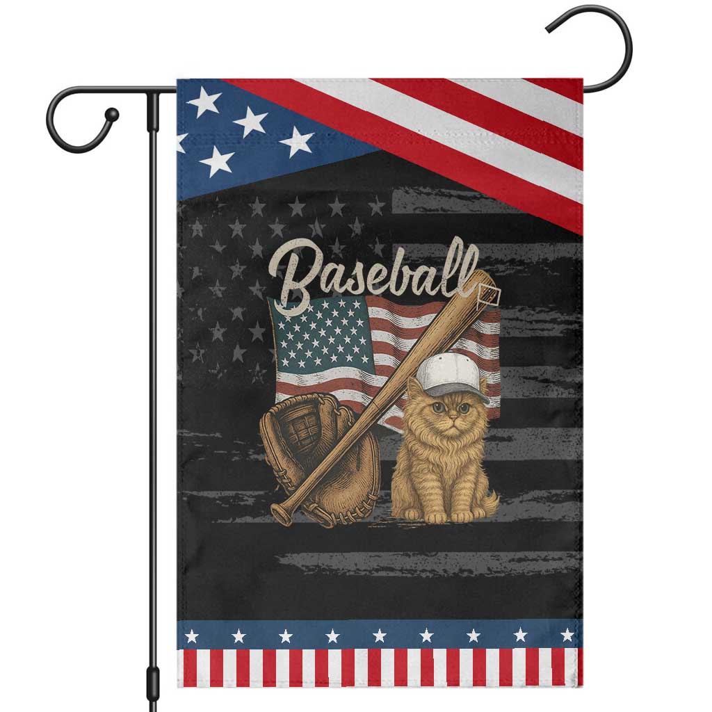 Funny Baseball Cat Lover Garden Flag Patriotic USA Sports Lover TS12 Distressed Black Blue Print Your Wear