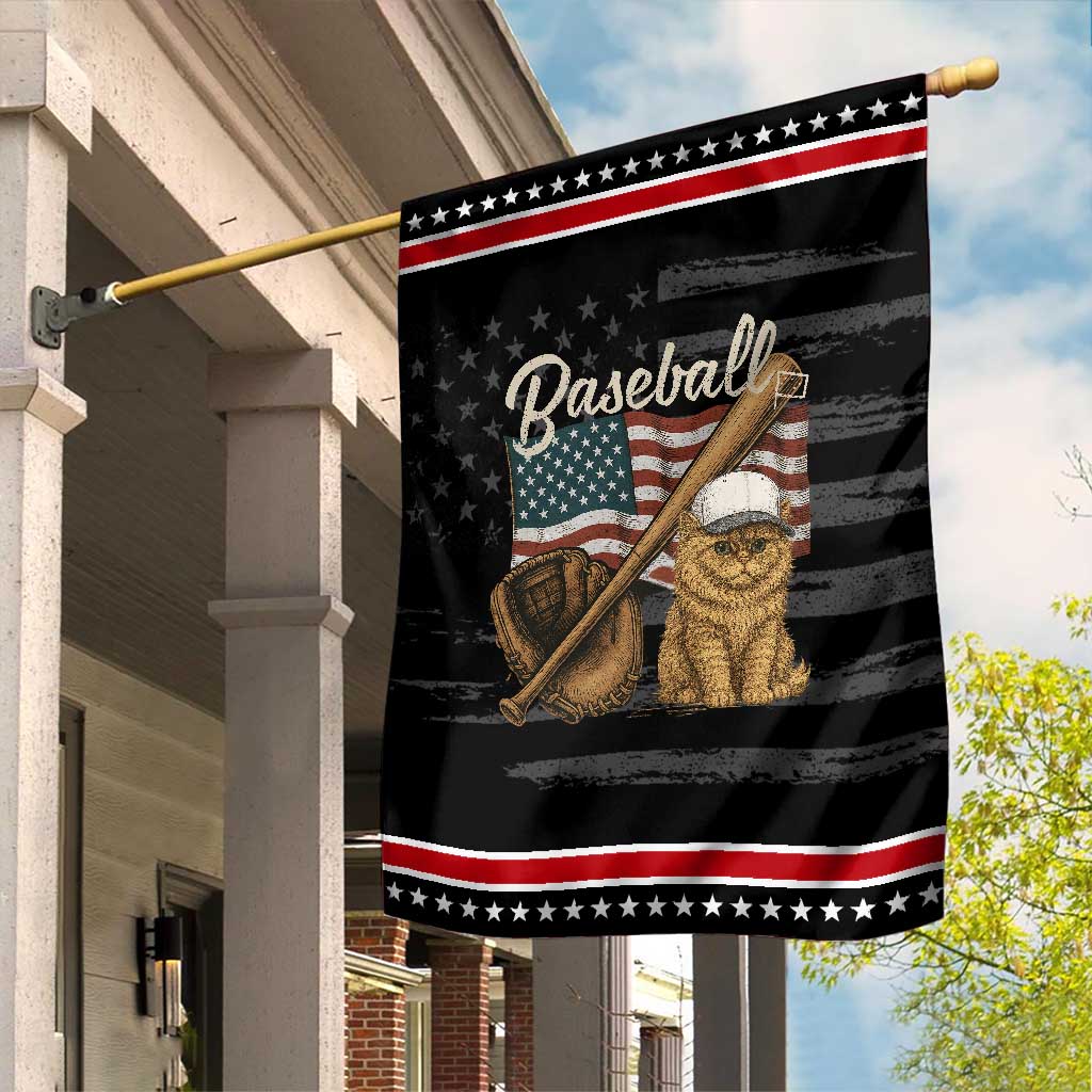 Funny Baseball Cat Lover Garden Flag Patriotic USA Sports Lover TS12 Distressed Black Red Print Your Wear