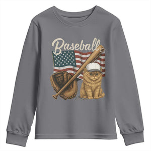 Funny Baseball Cat Lover Youth Sweatshirt Patriotic USA Sports Lover TS12 Charcoal Print Your Wear