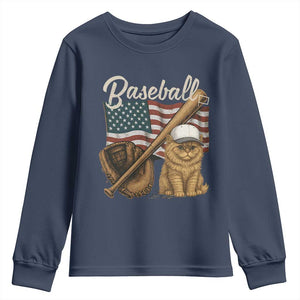 Funny Baseball Cat Lover Youth Sweatshirt Patriotic USA Sports Lover TS12 Navy Print Your Wear