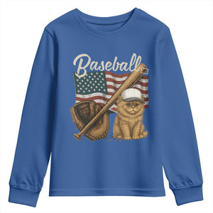 Funny Baseball Cat Lover Youth Sweatshirt Patriotic USA Sports Lover TS12 Royal Blue Print Your Wear
