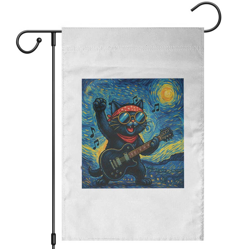 Funny Rock And Roll Garden Flag Cat Playing Guitar Starry Night Music Lover TS12 White Print Your Wear