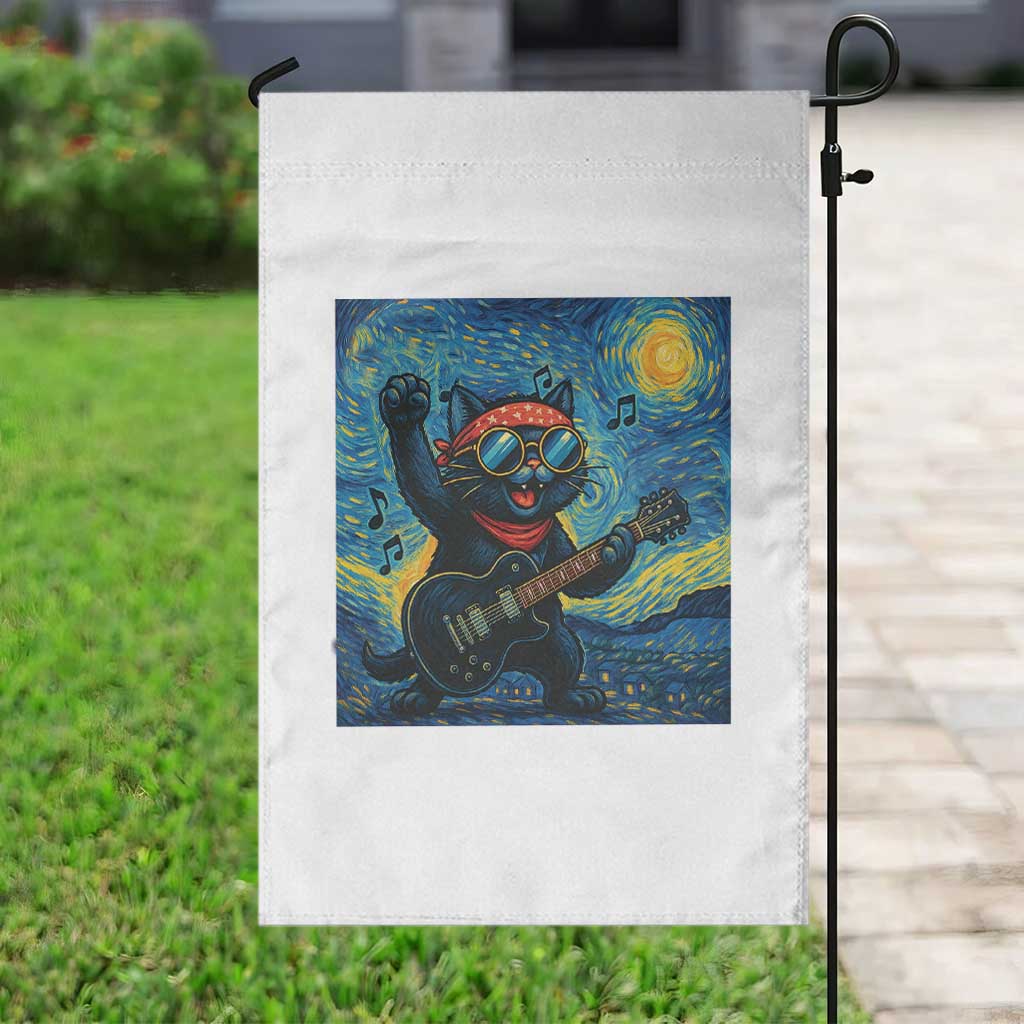 Funny Rock And Roll Garden Flag Cat Playing Guitar Starry Night Music Lover TS12 Print Your Wear
