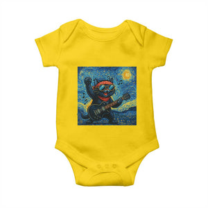 Funny Rock And Roll Baby Onesie Cat Playing Guitar Starry Night Music Lover TS12 Daisy Print Your Wear