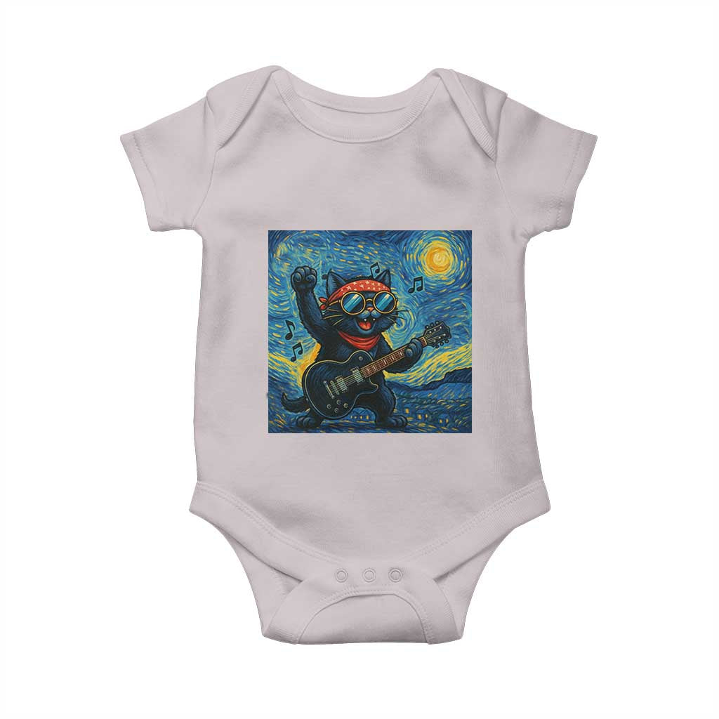 Funny Rock And Roll Baby Onesie Cat Playing Guitar Starry Night Music Lover TS12 Ice Gray Print Your Wear