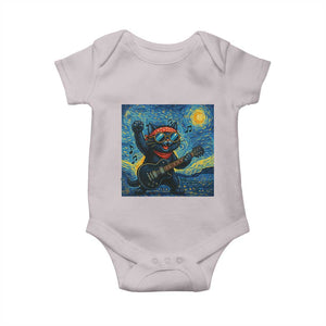Funny Rock And Roll Baby Onesie Cat Playing Guitar Starry Night Music Lover TS12 Ice Gray Print Your Wear