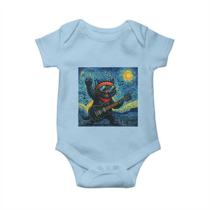Funny Rock And Roll Baby Onesie Cat Playing Guitar Starry Night Music Lover TS12 Light Blue Print Your Wear