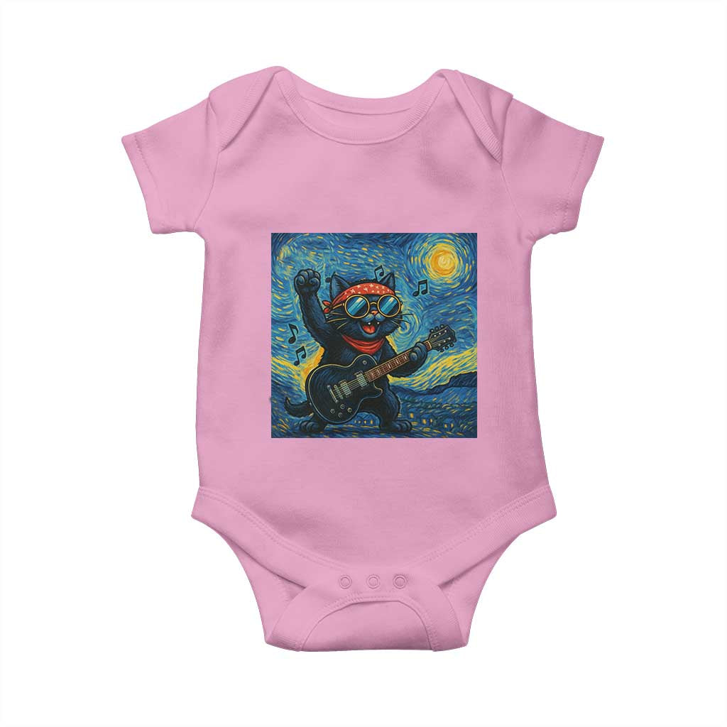 Funny Rock And Roll Baby Onesie Cat Playing Guitar Starry Night Music Lover TS12 Light Pink Print Your Wear