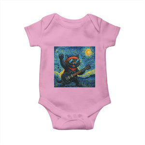 Funny Rock And Roll Baby Onesie Cat Playing Guitar Starry Night Music Lover TS12 Light Pink Print Your Wear