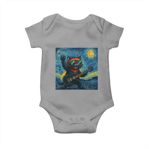 Funny Rock And Roll Baby Onesie Cat Playing Guitar Starry Night Music Lover TS12 Sport Gray Print Your Wear