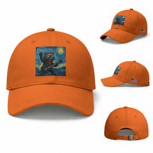Funny Rock And Roll Baseball Cap Cat Playing Guitar Starry Night Music Lover TS12 Baseball Cap Universal Fit Orange Print Your Wear