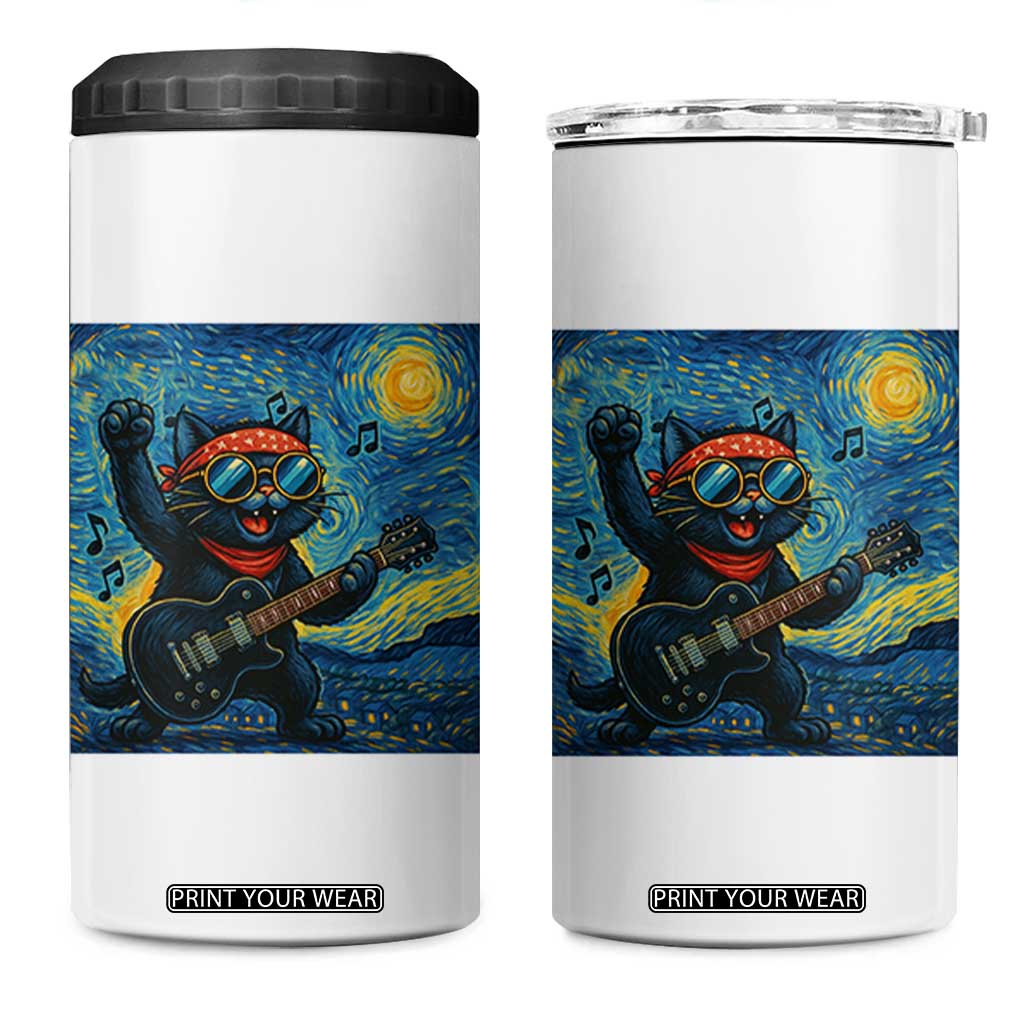 Funny Rock And Roll 4 in 1 Can Cooler Tumbler Cat Playing Guitar Starry Night Music Lover TS12 One Size: 16 oz White Print Your Wear
