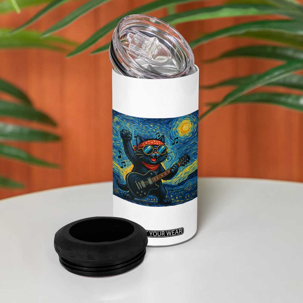 Funny Rock And Roll 4 in 1 Can Cooler Tumbler Cat Playing Guitar Starry Night Music Lover TS12 Print Your Wear