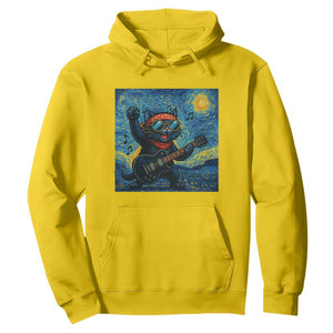 Funny Rock And Roll Hoodie Cat Playing Guitar Starry Night Music Lover TS12 Daisy Print Your Wear
