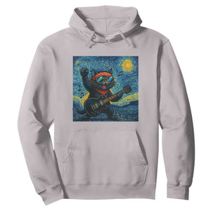 Funny Rock And Roll Hoodie Cat Playing Guitar Starry Night Music Lover TS12 Ice Gray Print Your Wear