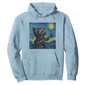 Funny Rock And Roll Hoodie Cat Playing Guitar Starry Night Music Lover TS12 Light Blue Print Your Wear