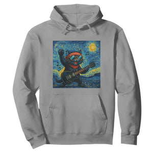 Funny Rock And Roll Hoodie Cat Playing Guitar Starry Night Music Lover TS12 Sport Gray Print Your Wear