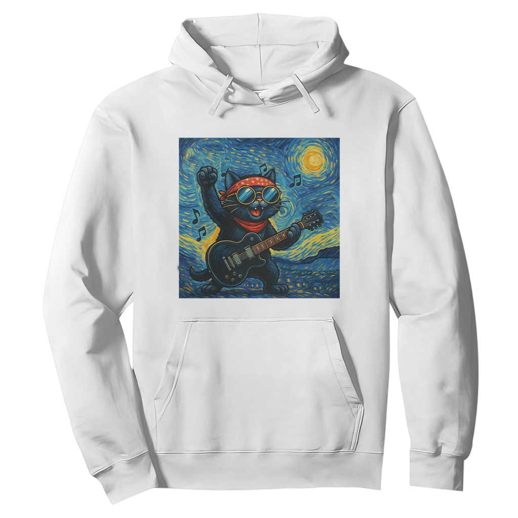 Funny Rock And Roll Hoodie Cat Playing Guitar Starry Night Music Lover TS12 White Print Your Wear