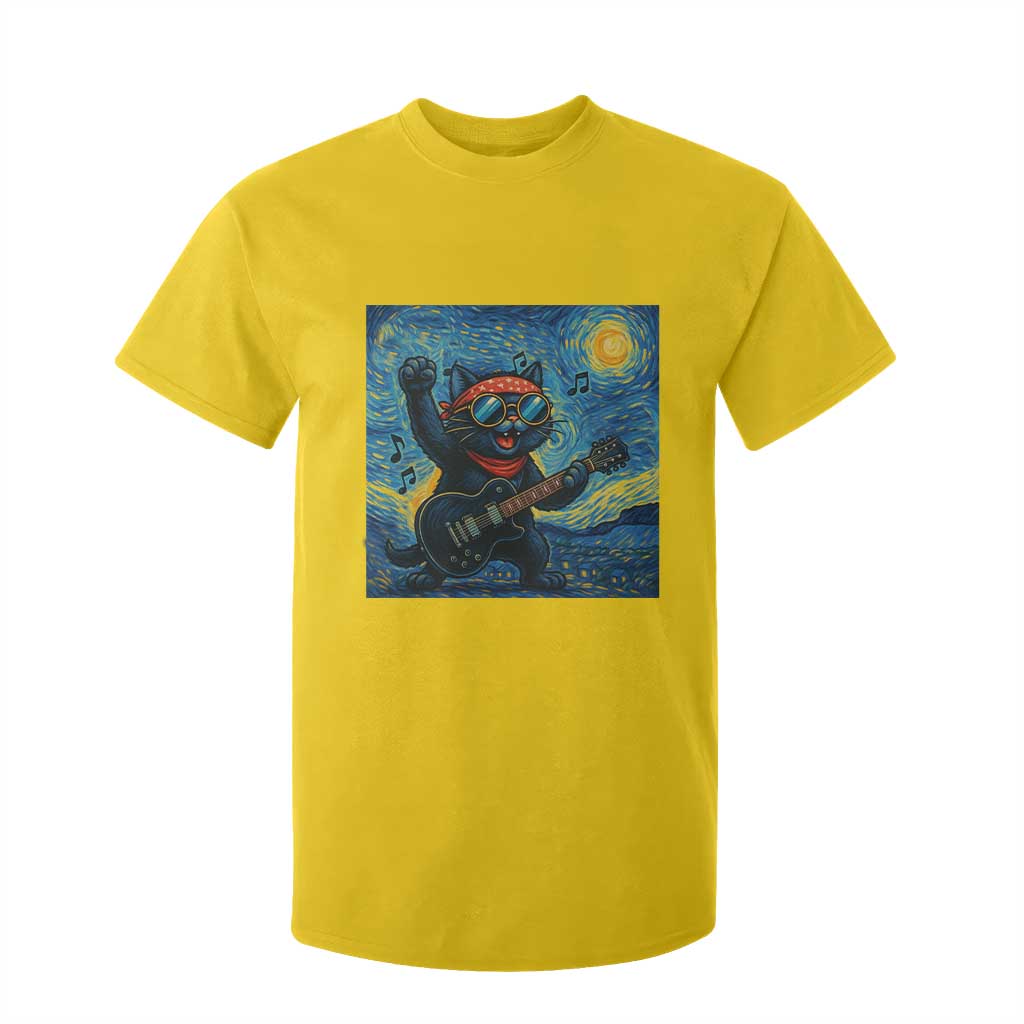 Funny Rock And Roll T Shirt For Kid Cat Playing Guitar Starry Night Music Lover TS12 Daisy Print Your Wear