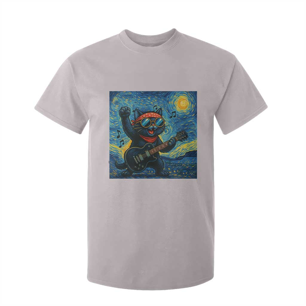 Funny Rock And Roll T Shirt For Kid Cat Playing Guitar Starry Night Music Lover TS12 Ice Gray Print Your Wear