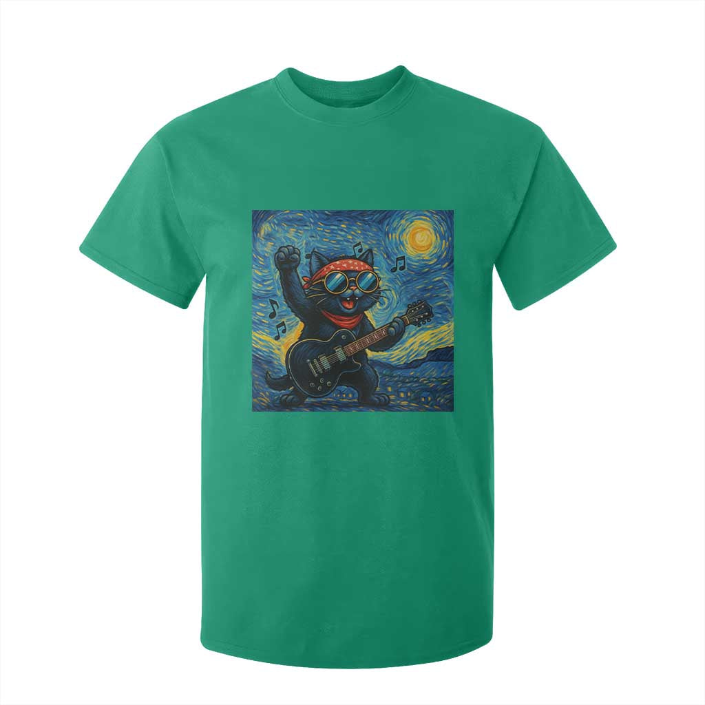 Funny Rock And Roll T Shirt For Kid Cat Playing Guitar Starry Night Music Lover TS12 Irish Green Print Your Wear