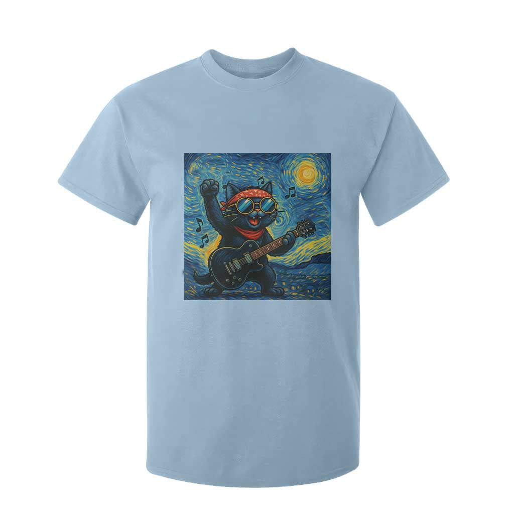 Funny Rock And Roll T Shirt For Kid Cat Playing Guitar Starry Night Music Lover TS12 Light Blue Print Your Wear