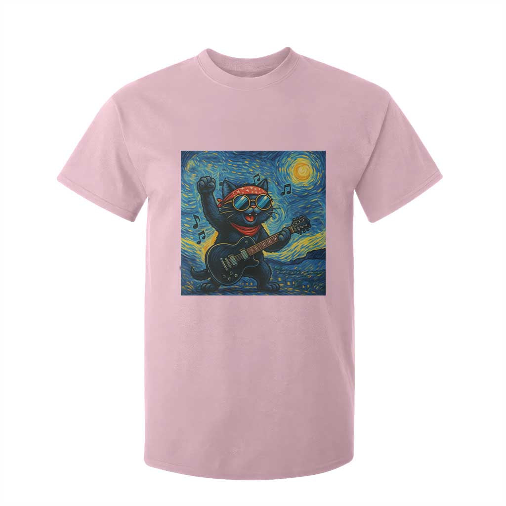 Funny Rock And Roll T Shirt For Kid Cat Playing Guitar Starry Night Music Lover TS12 Light Pink Print Your Wear