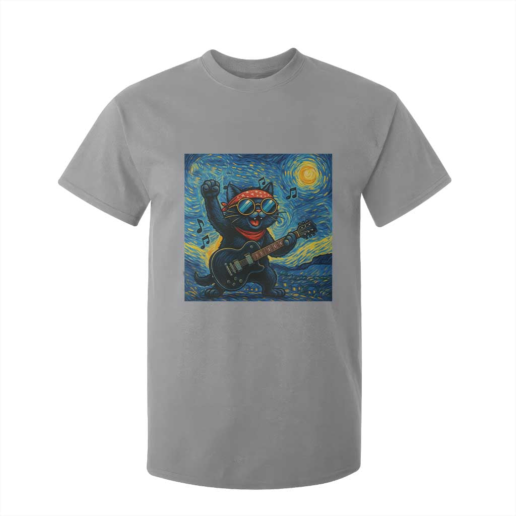 Funny Rock And Roll T Shirt For Kid Cat Playing Guitar Starry Night Music Lover TS12 Sport Gray Print Your Wear