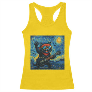 Funny Rock And Roll Racerback Tank Top Cat Playing Guitar Starry Night Music Lover TS12 Daisy Print Your Wear