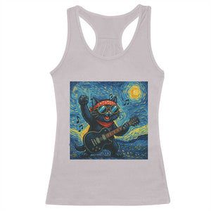 Funny Rock And Roll Racerback Tank Top Cat Playing Guitar Starry Night Music Lover TS12 Ice Gray Print Your Wear
