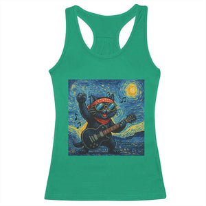 Funny Rock And Roll Racerback Tank Top Cat Playing Guitar Starry Night Music Lover TS12 Irish Green Print Your Wear