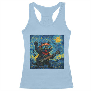 Funny Rock And Roll Racerback Tank Top Cat Playing Guitar Starry Night Music Lover TS12 Light Blue Print Your Wear