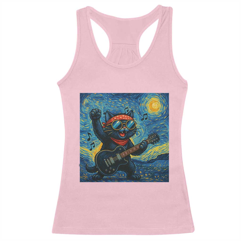 Funny Rock And Roll Racerback Tank Top Cat Playing Guitar Starry Night Music Lover TS12 Light Pink Print Your Wear