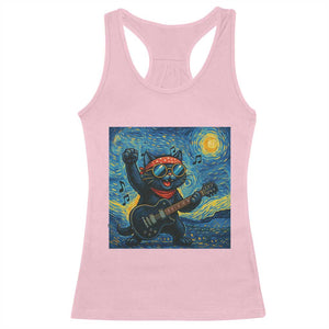 Funny Rock And Roll Racerback Tank Top Cat Playing Guitar Starry Night Music Lover TS12 Light Pink Print Your Wear