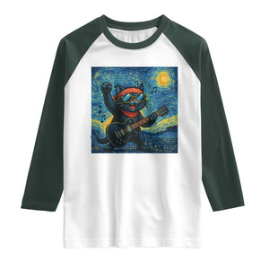 Funny Rock And Roll Raglan Shirt Cat Playing Guitar Starry Night Music Lover TS12 White Dark Forest Green Print Your Wear