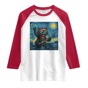 Funny Rock And Roll Raglan Shirt Cat Playing Guitar Starry Night Music Lover TS12 White Red Print Your Wear