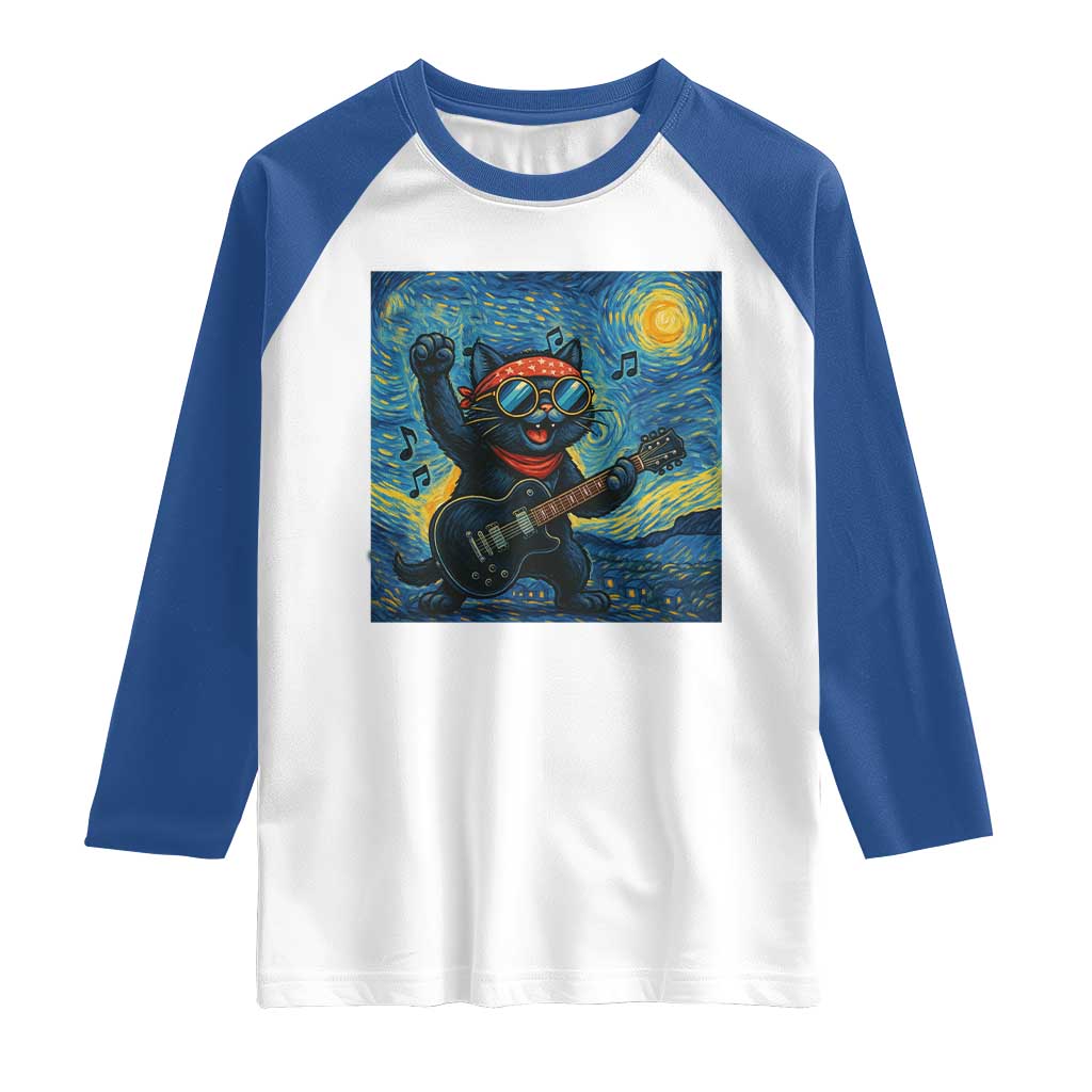 Funny Rock And Roll Raglan Shirt Cat Playing Guitar Starry Night Music Lover TS12 White Royal Print Your Wear