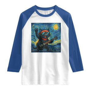 Funny Rock And Roll Raglan Shirt Cat Playing Guitar Starry Night Music Lover TS12 White Royal Print Your Wear