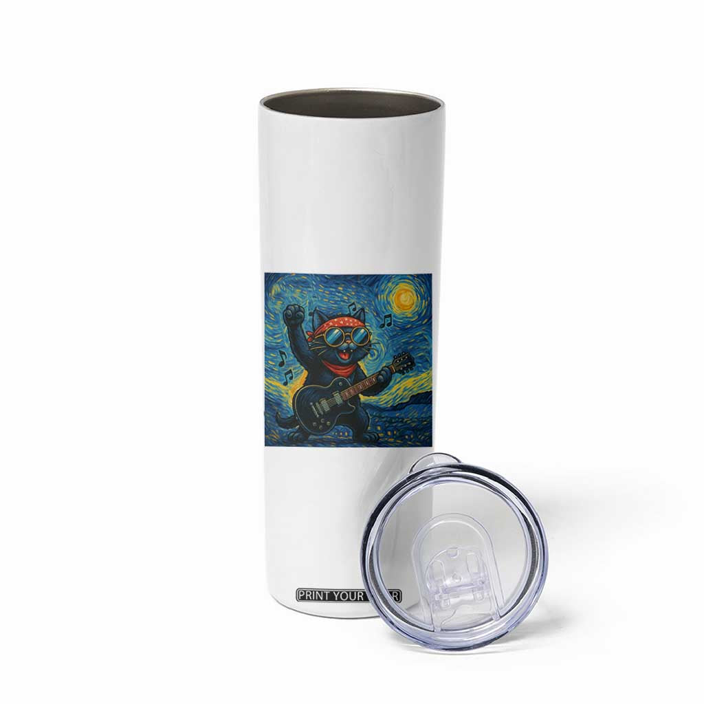 Funny Rock And Roll Skinny Tumbler Cat Playing Guitar Starry Night Music Lover TS12 Print Your Wear