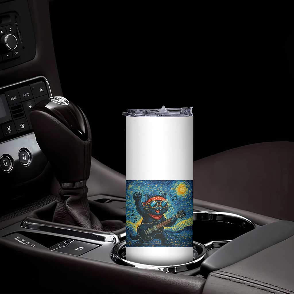 Funny Rock And Roll Skinny Tumbler Cat Playing Guitar Starry Night Music Lover TS12 Print Your Wear